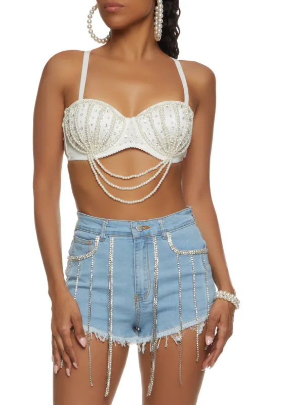 Rhinestone Faux Pearl Convertible Bustier Top sold by Rainbow