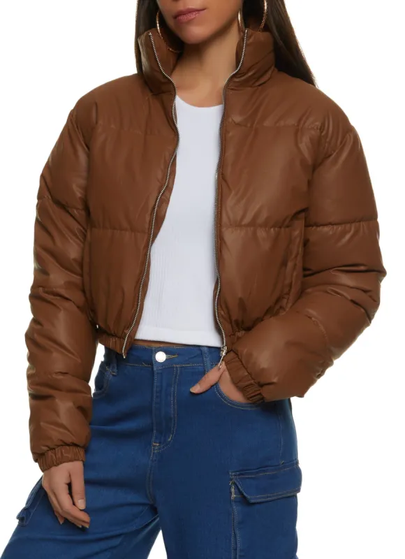 Faux Leather Zip Front Cropped Puffer Jacket sold by Rainbow
