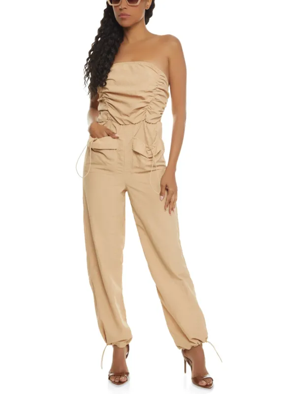 Ruched Strapless Cargo Pocket Jumpsuit sold by Rainbow