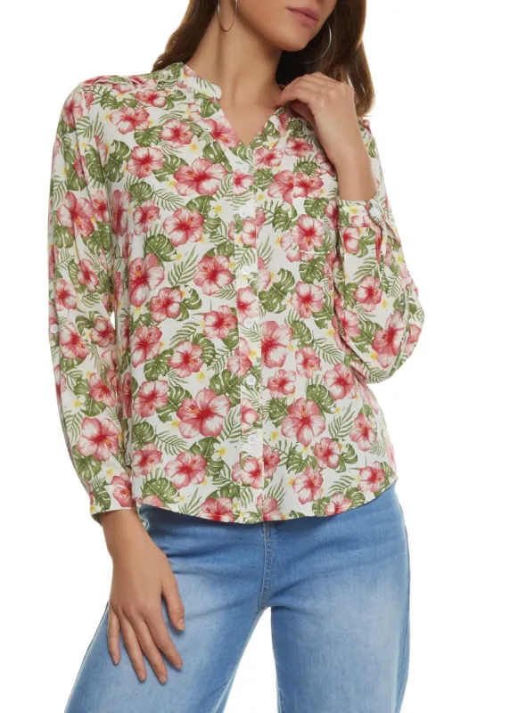 Floral Notch Neck Long Sleeve Top sold by Rainbow