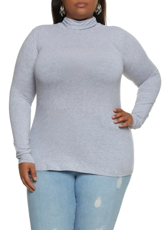 Plus Size Long Sleeve Turtleneck Top sold by Rainbow