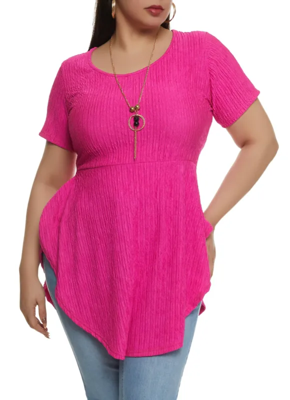 Plus Size Peplum Tunic Top with Necklace sold by Rainbow