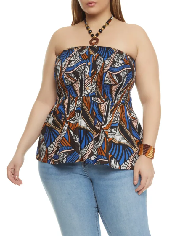 Plus Size Printed O Ring Halter Top sold by Rainbow