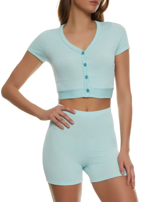 Ribbed Button Front Crop Top sold by Rainbow
