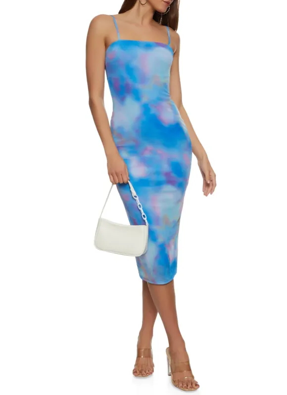 Almost Famous Printed Mesh Cami Midi Dress sold by Rainbow