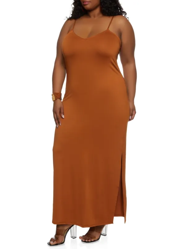 Plus Size Side Slit Cami Maxi Dress sold by Rainbow
