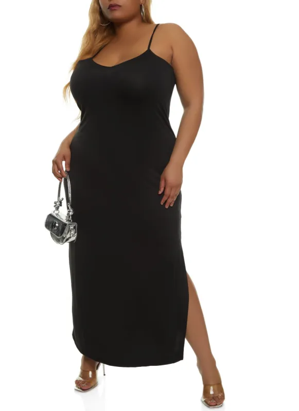 Plus Size Side Slit Cami Maxi Dress sold by Rainbow