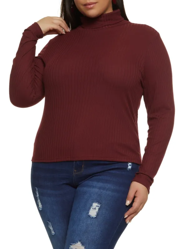 Plus Size Basic Ribbed Knit Turtleneck Top sold by Rainbow