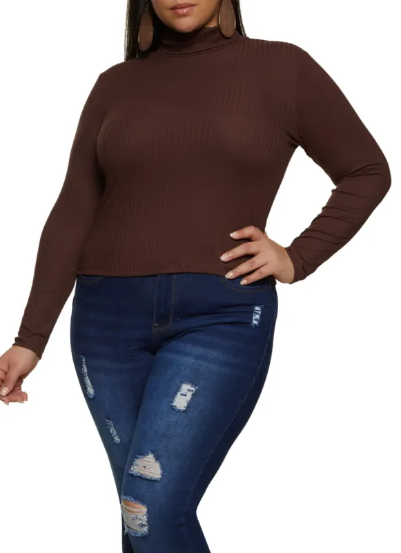 Plus Size Basic Ribbed Knit Turtleneck Top sold by Rainbow