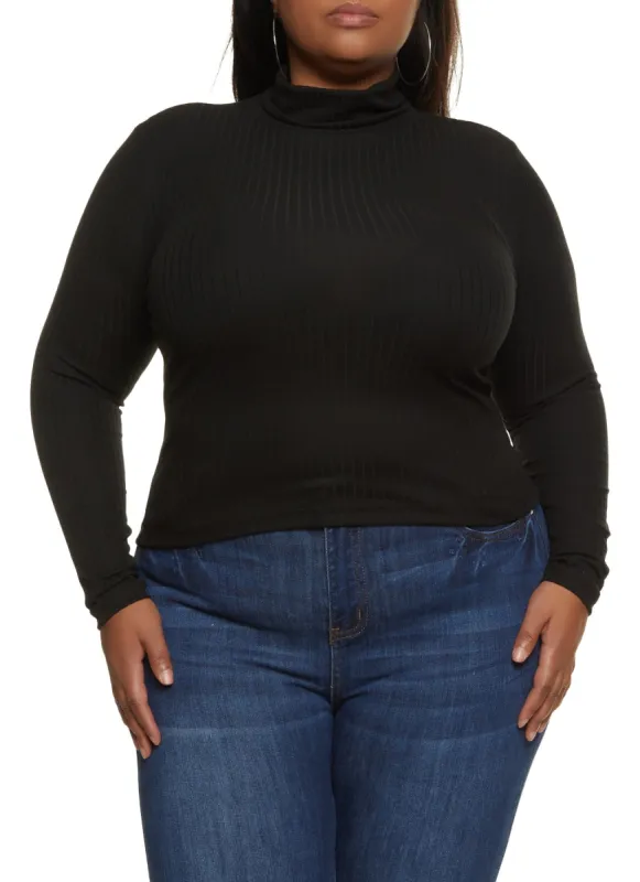 Plus Size Basic Ribbed Knit Turtleneck Top sold by Rainbow