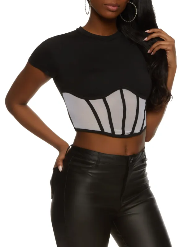 Mesh Bustier Cropped Tee sold by Rainbow