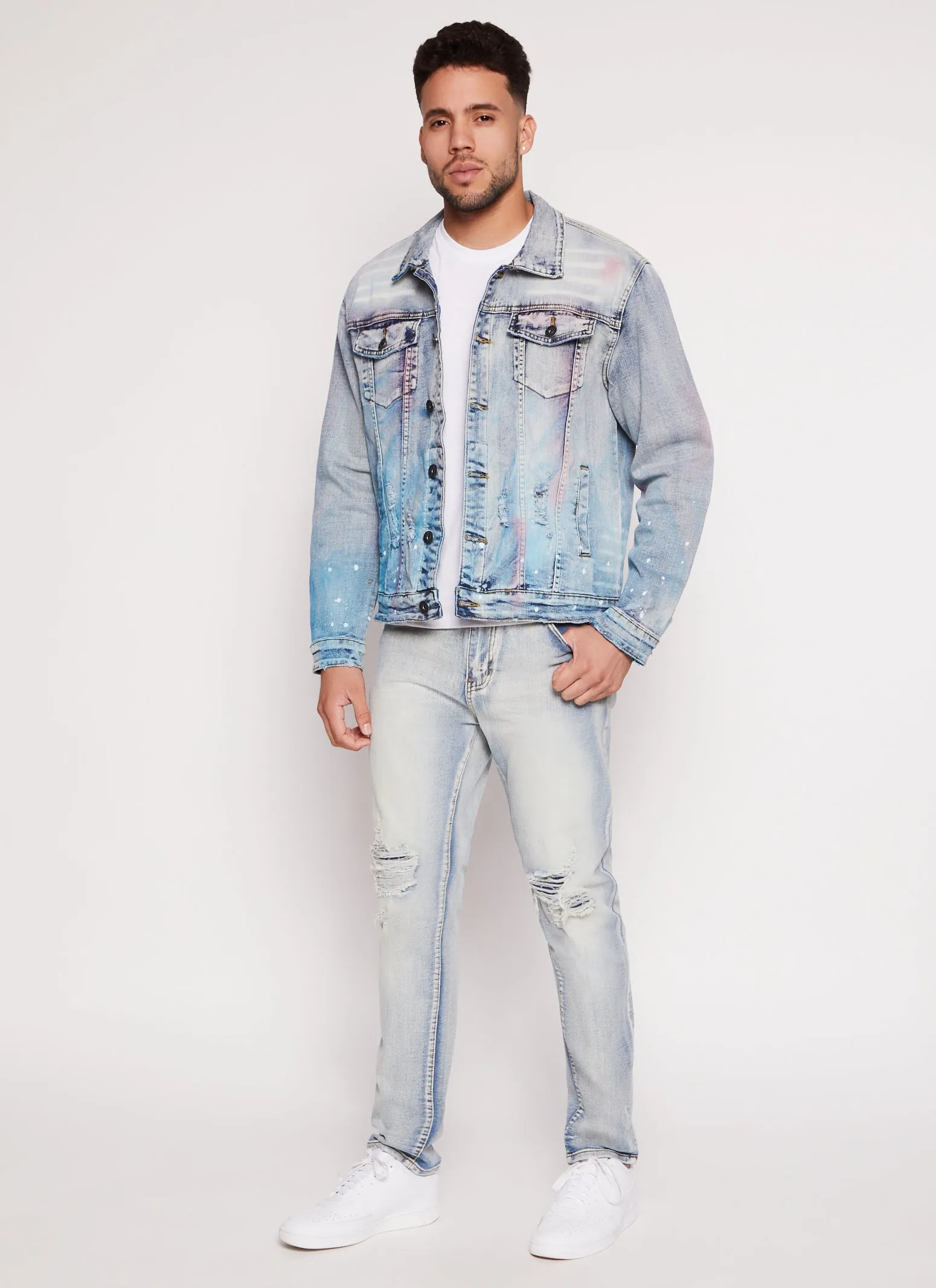 Mens Paint Splatter Distressed Jean Jacket sold by Rainbow product image thumbnail 2
