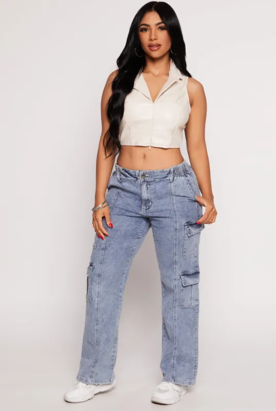 VIP Acid Wash Wide Leg Cargo Jeans sold by Rainbow