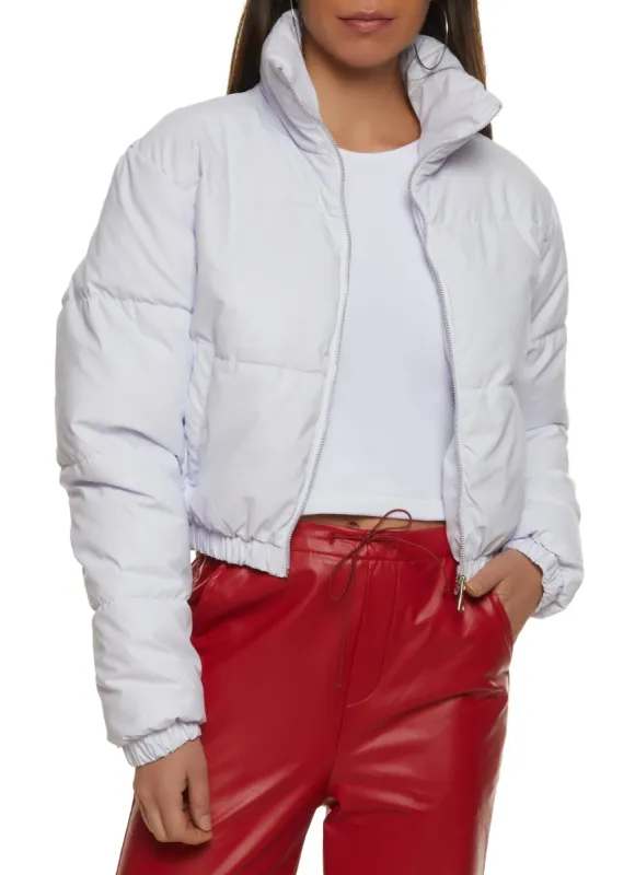 Faux Leather Zip Front Cropped Puffer Jacket sold by Rainbow