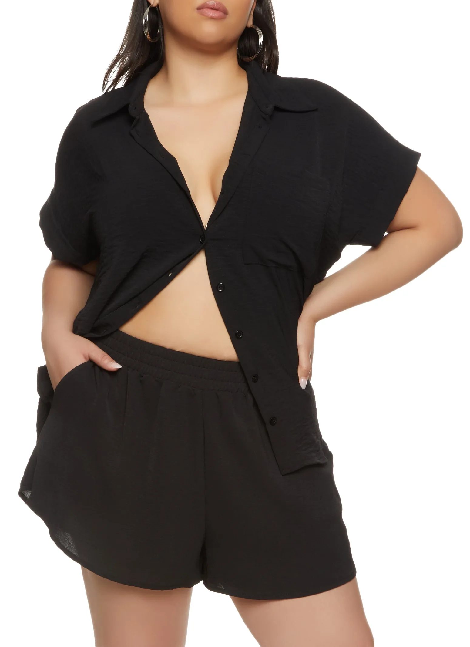 Plus Size Airy Button Front Shirt sold by Rainbow
