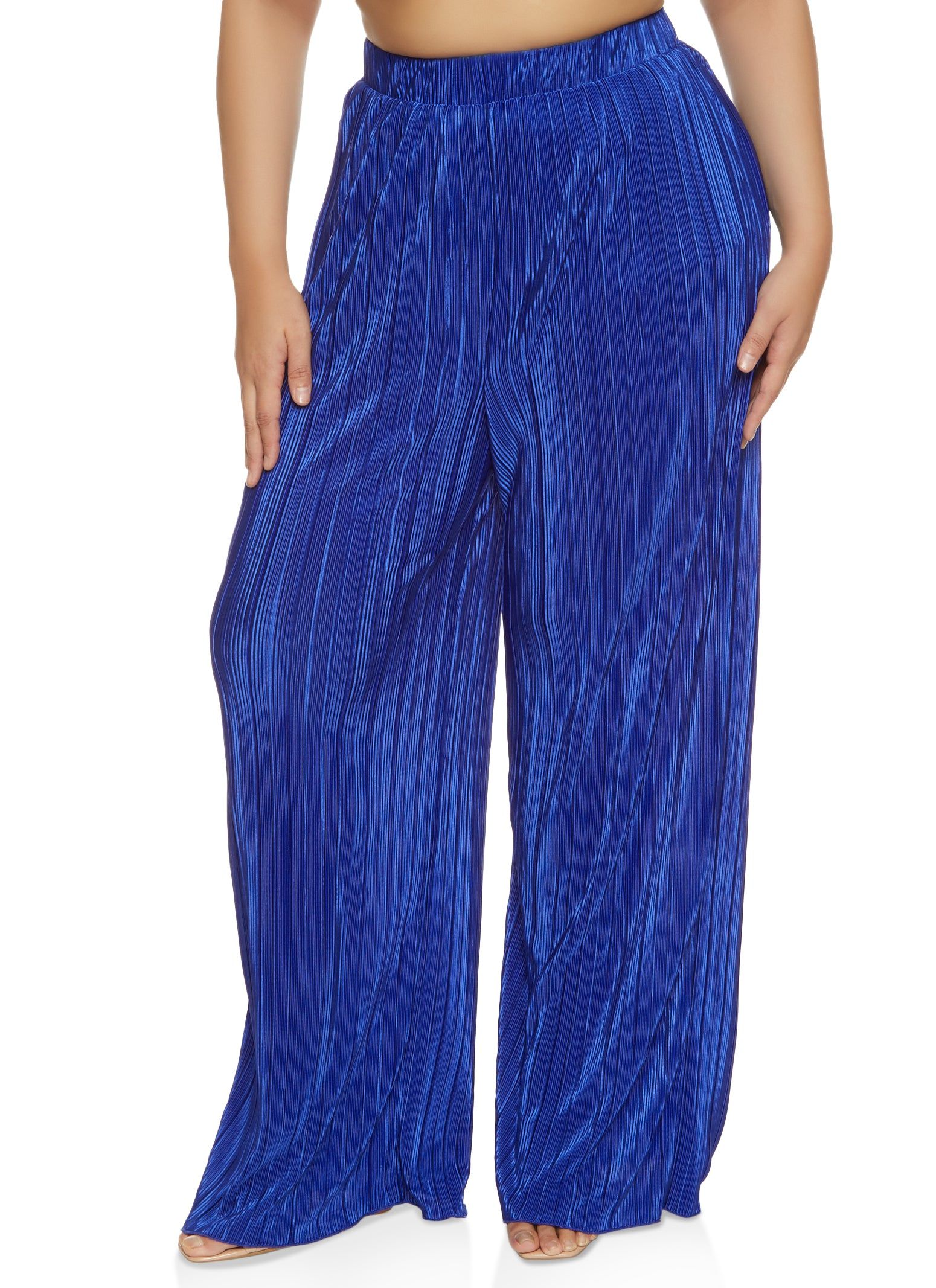 Plus Size High Waist Plisse Palazzo Pants sold by Rainbow