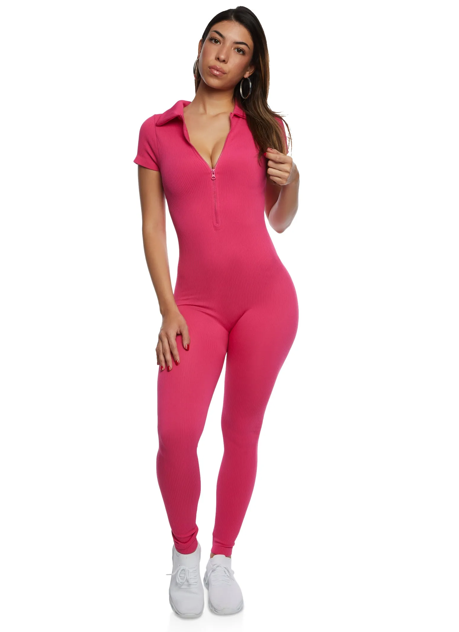 Seamless Ribbed Collared Zip Front Jumpsuit sold by Rainbow product image thumbnail 2