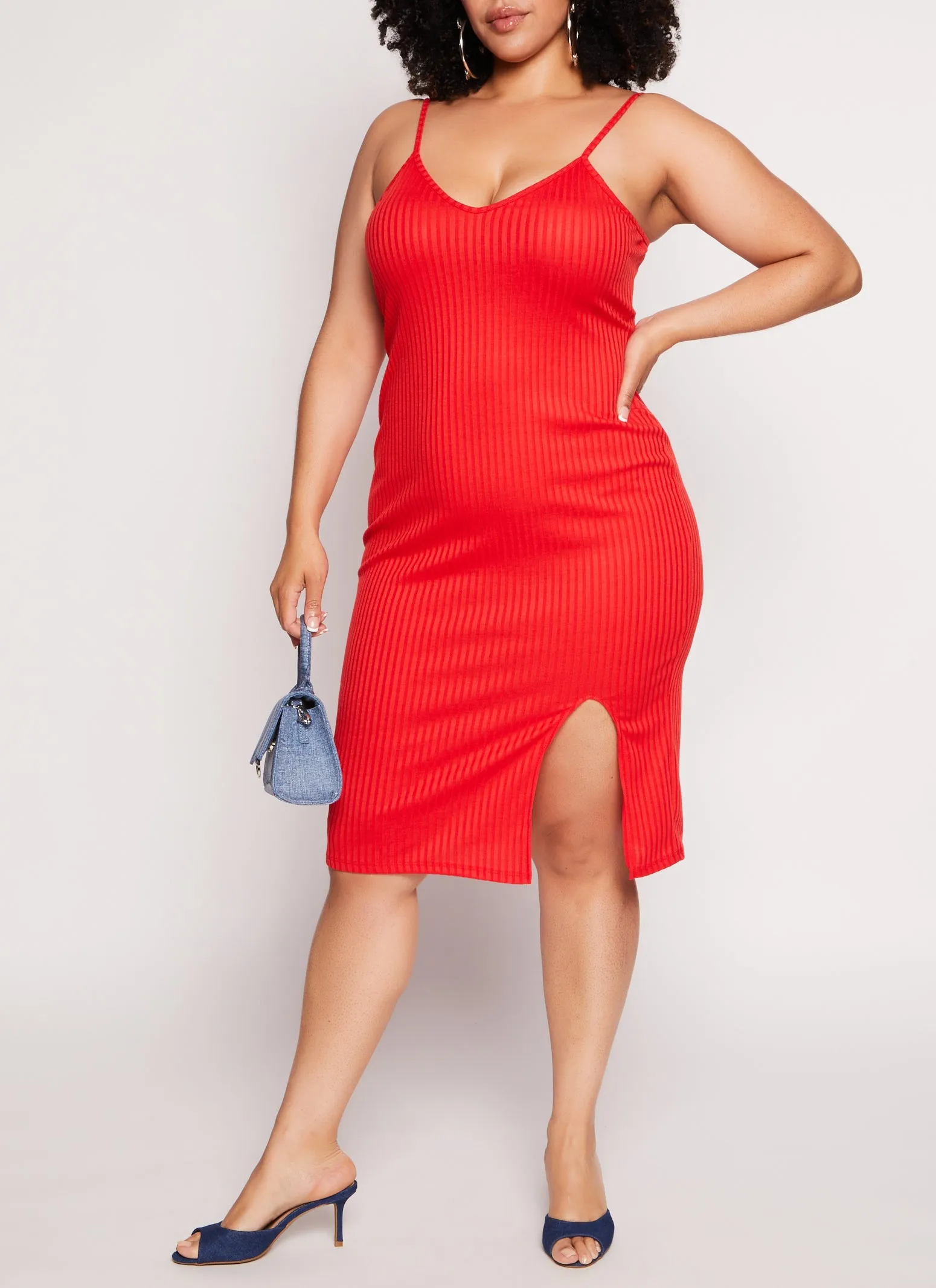 Plus Size Ribbed V Neck Cami Dress sold by Rainbow