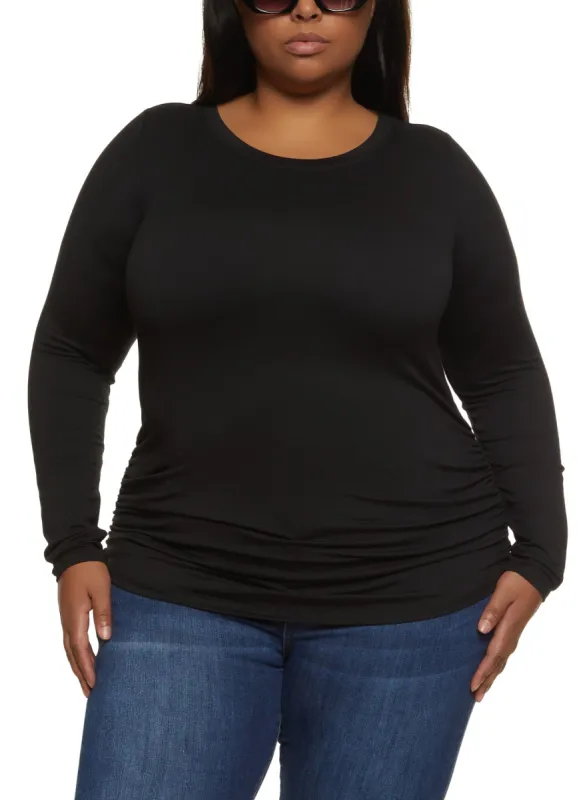Plus Size Basic Ruched Crew Neck Top sold by Rainbow