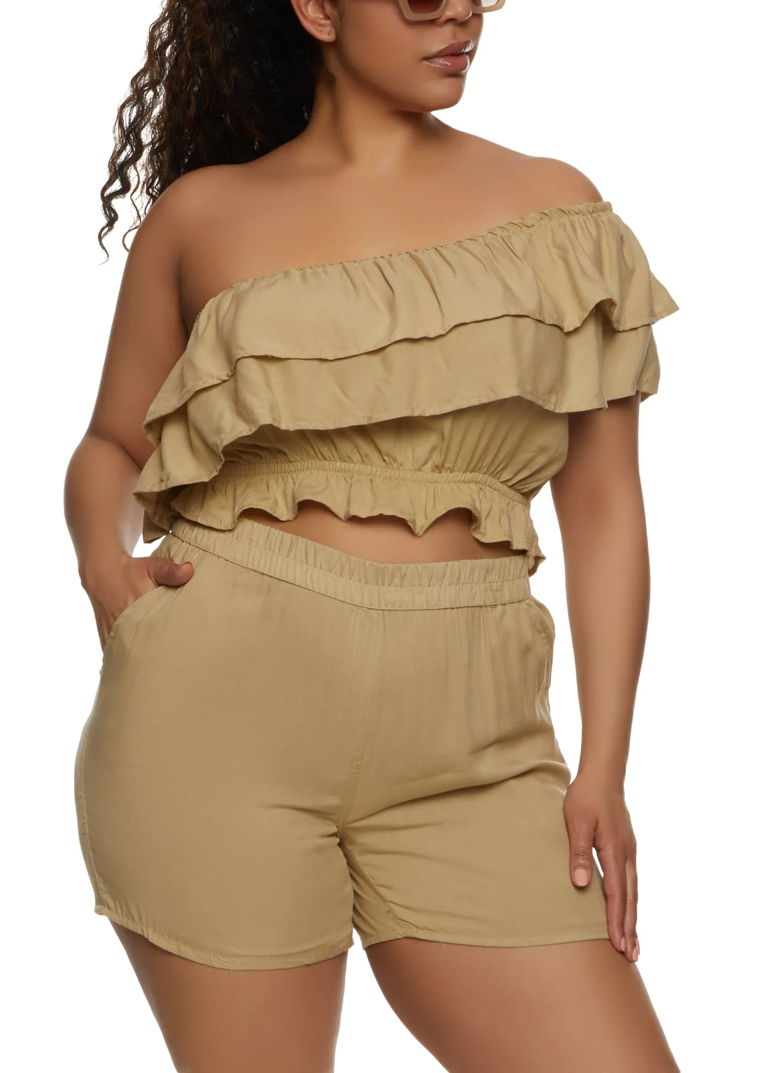 Plus Size Tiered Ruffled One Shoulder Crop Top sold by Rainbow product image thumbnail 2