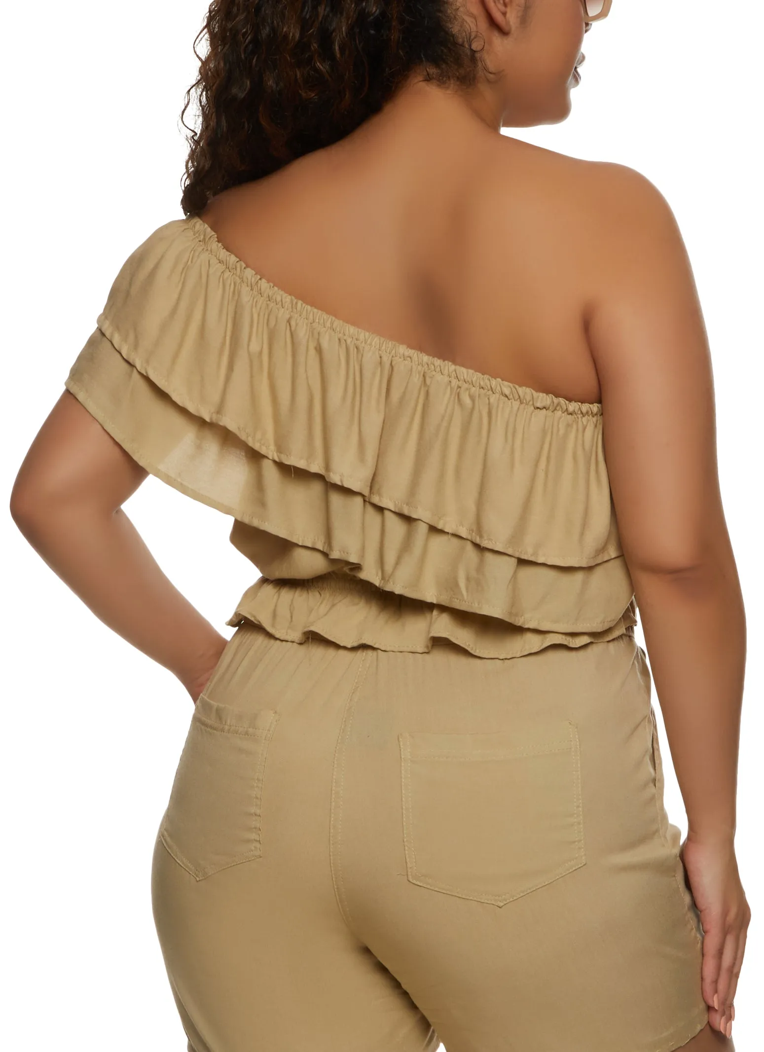 Plus Size Tiered Ruffled One Shoulder Crop Top sold by Rainbow product image thumbnail 3