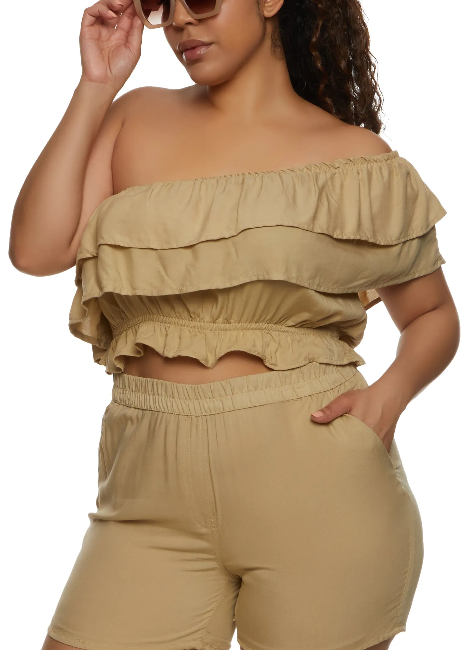 Plus Size Tiered Ruffled One Shoulder Crop Top sold by Rainbow
