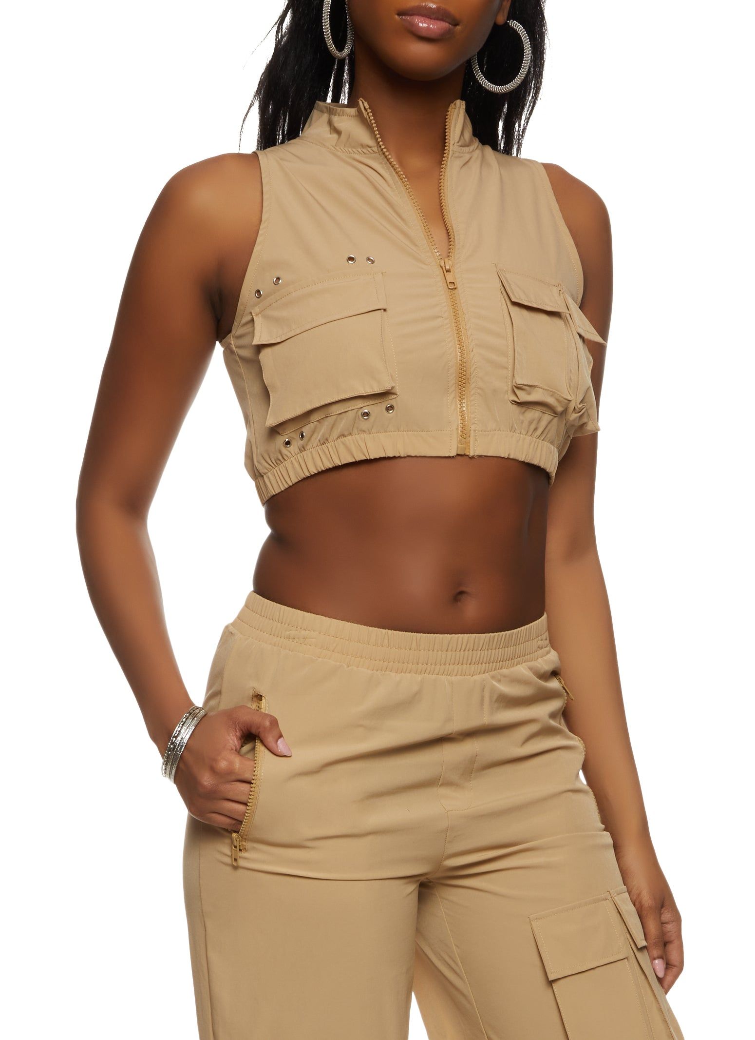 Cargo Pocket Zip Front Crop Top sold by Rainbow