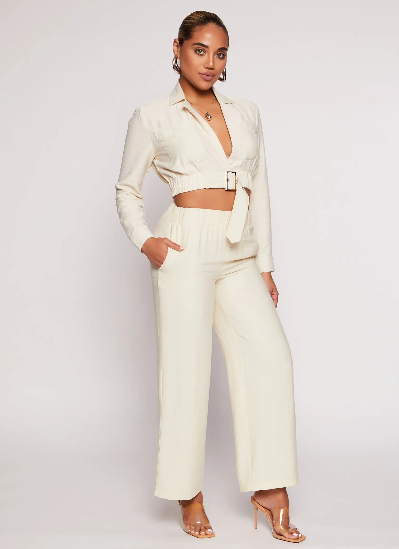 Solid Linen High Waist Wide Leg Pants sold by Rainbow