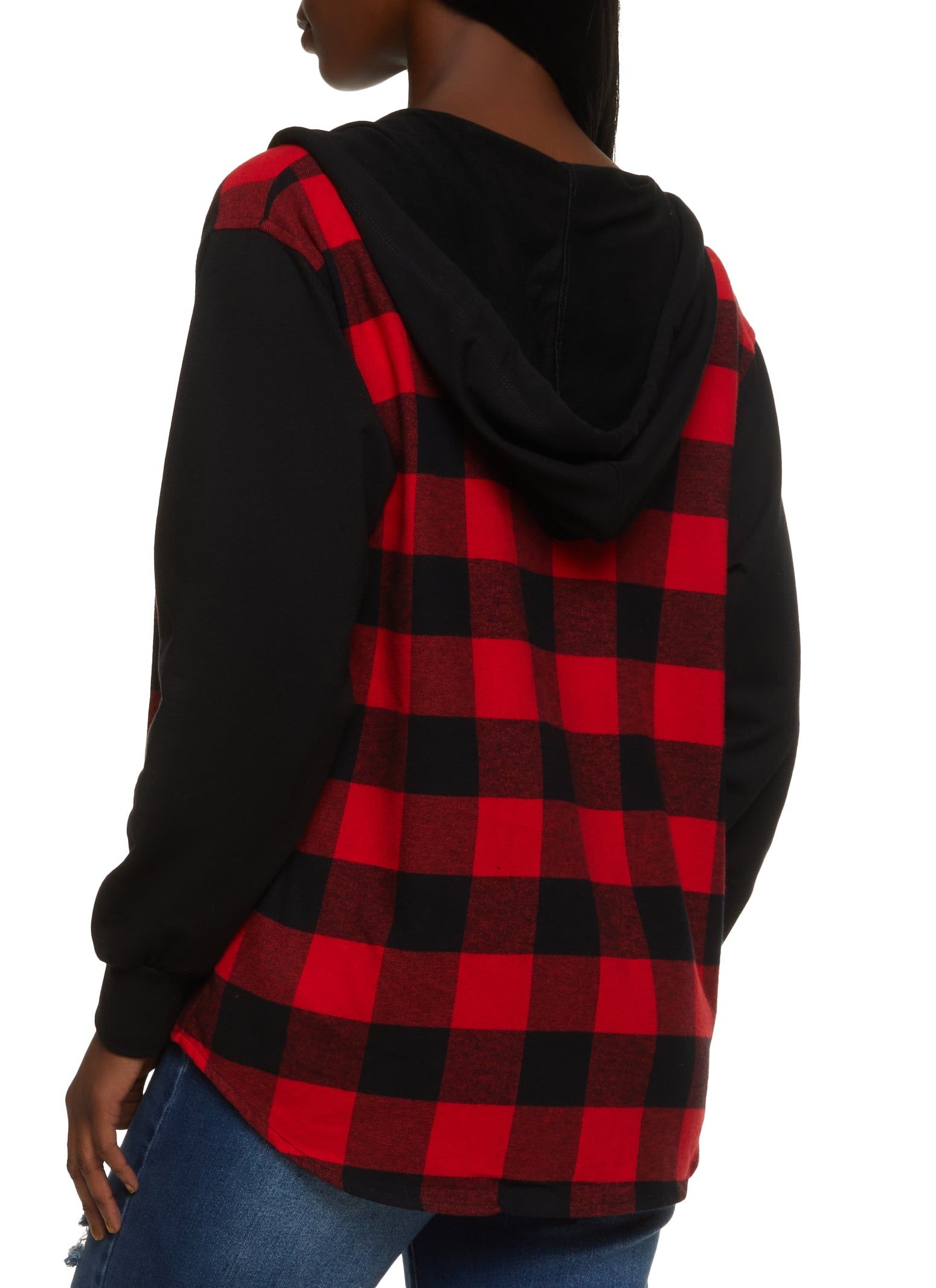 Plaid Button Front Long Sleeve Hooded Top sold by Rainbow product image thumbnail 2