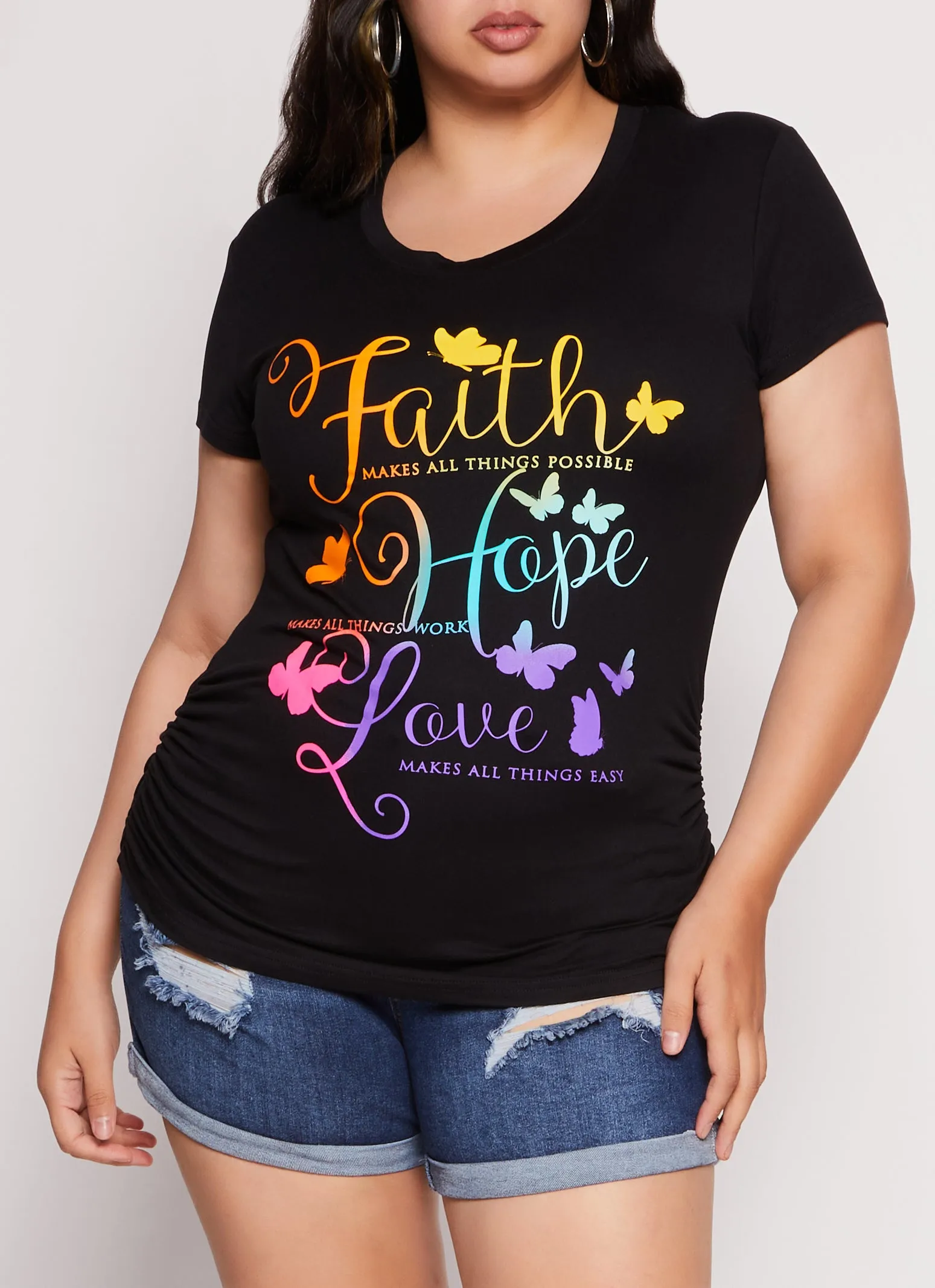 Plus Size Faith Hope Love Butterfly Graphic Tee sold by Rainbow