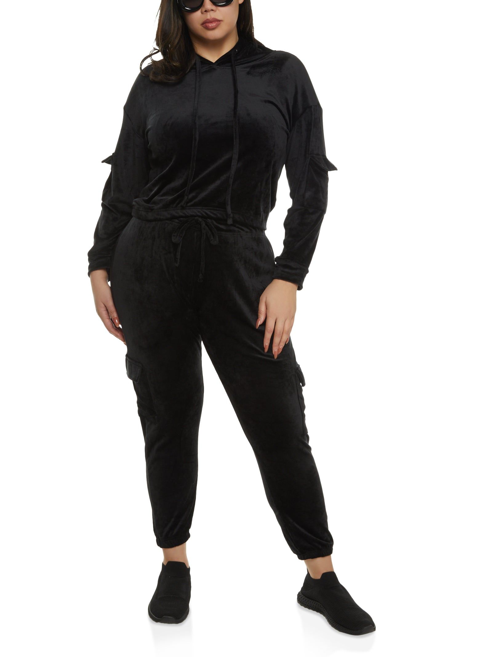 Plus Size Velour Cargo Pocket Sleeve Hoodie sold by Rainbow product image thumbnail 2