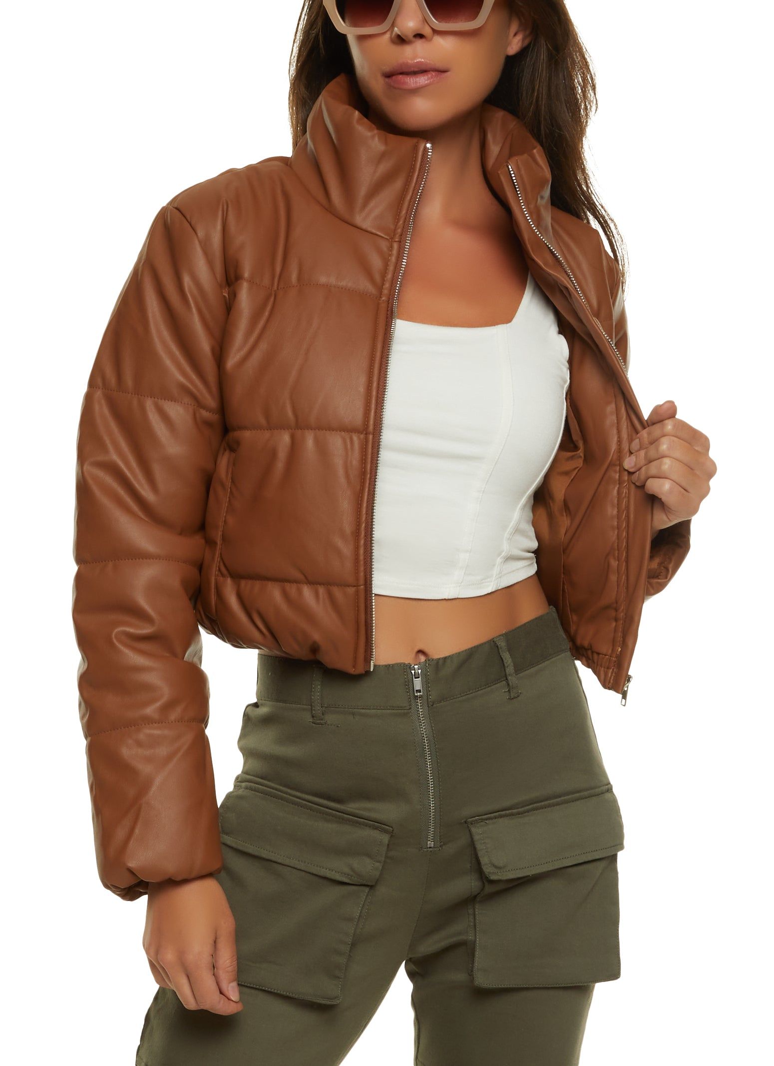 Faux Leather Cropped Puffer Jacket sold by Rainbow