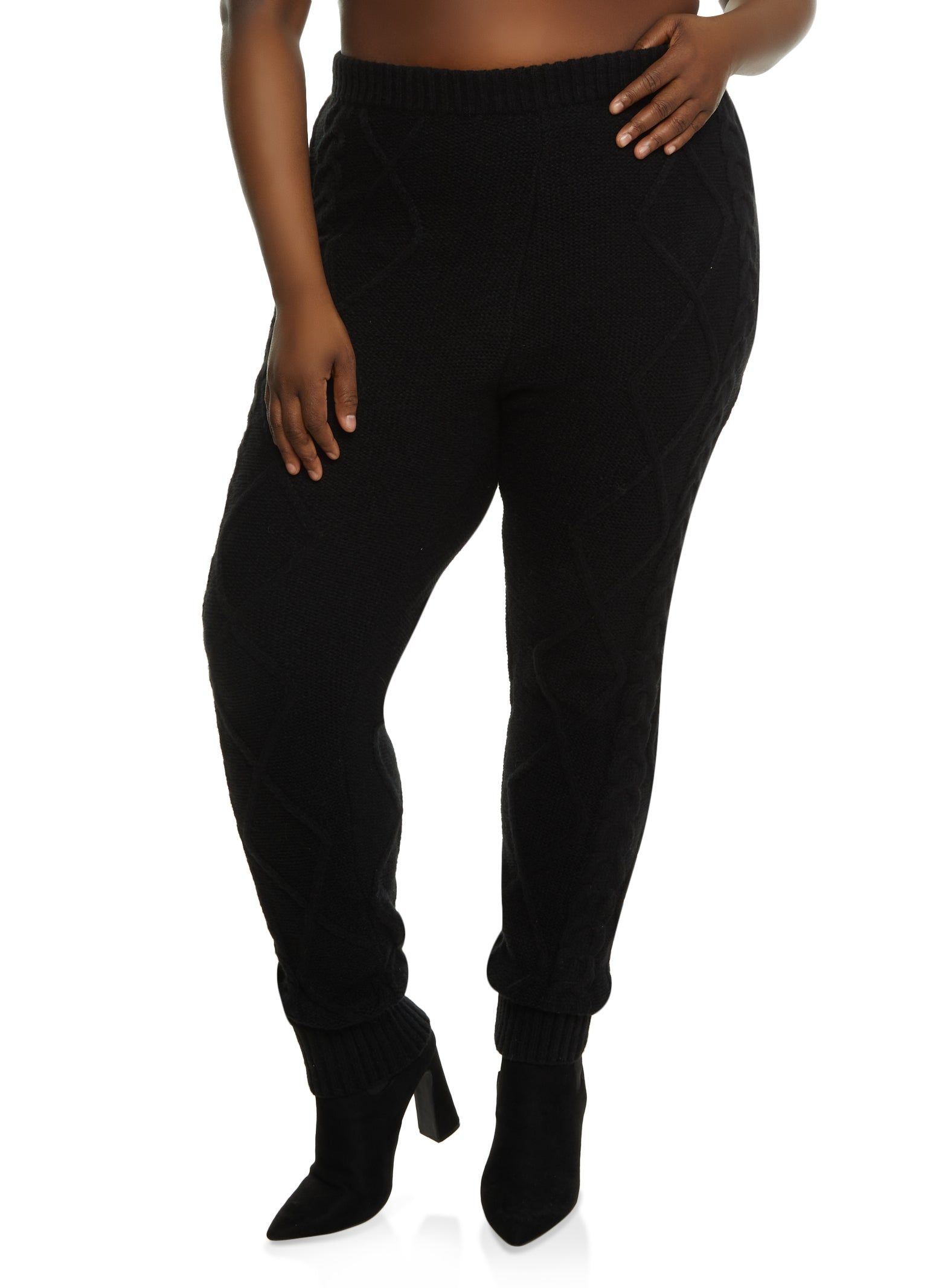 Plus Size Cable Knit High Waist Pants sold by Rainbow