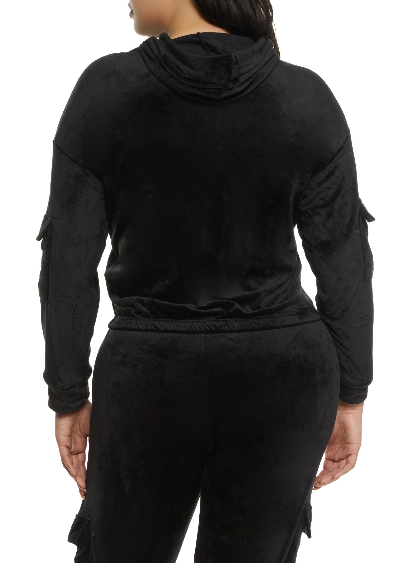 Plus Size Velour Cargo Pocket Sleeve Hoodie sold by Rainbow product image thumbnail 3