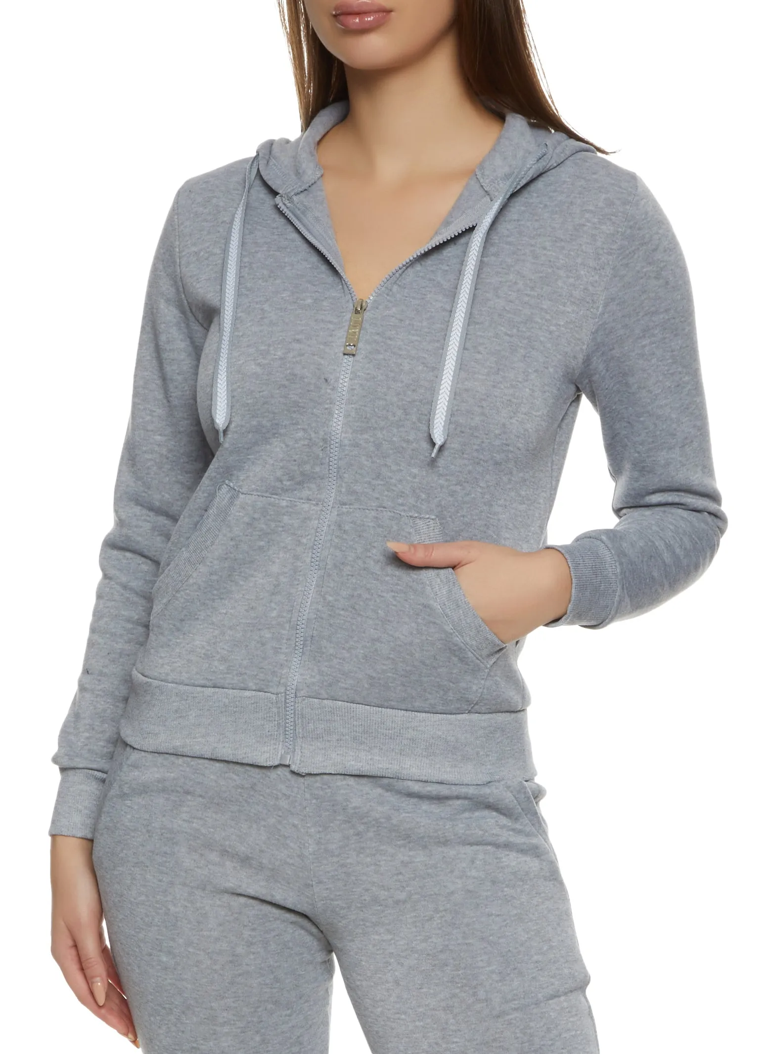 Solid Fleece Zip Front Hooded Sweatshirt sold by Rainbow