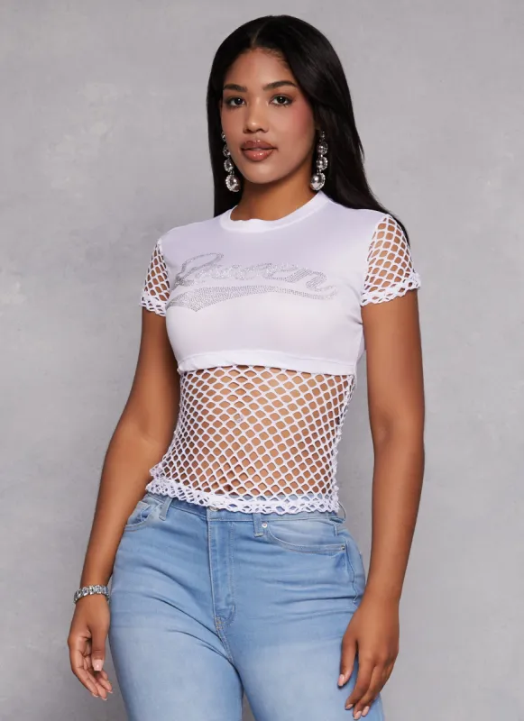 Queen Rhinestone Fishnet Top sold by Rainbow