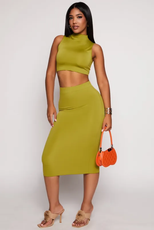 Stretch High Waisted Midi Pencil Skirt sold by Rainbow