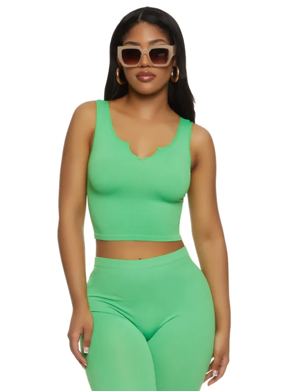 Seamless Ribbed Notch Neck Cropped Tank Top sold by Rainbow