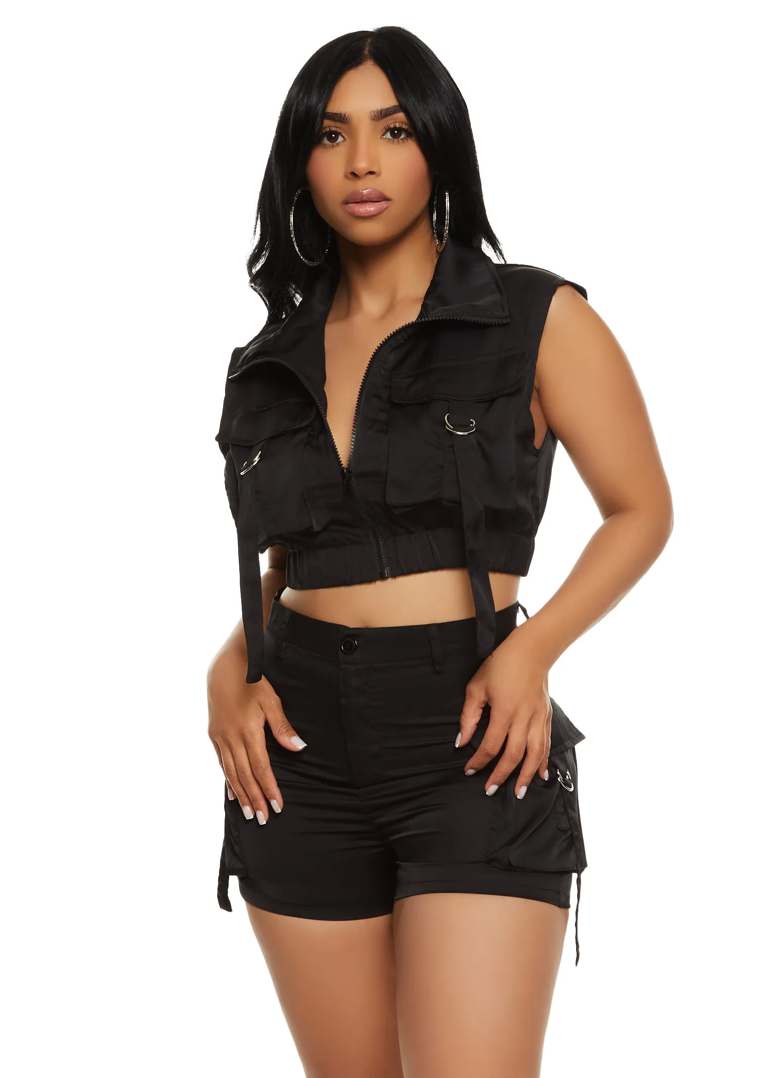 Daisy Satin Cargo Pocket Zip Front Top sold by Rainbow product image thumbnail 2