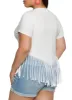 Plus Size Limited Edition Fringe Hem Graffiti Graphic Tee sold by Rainbow