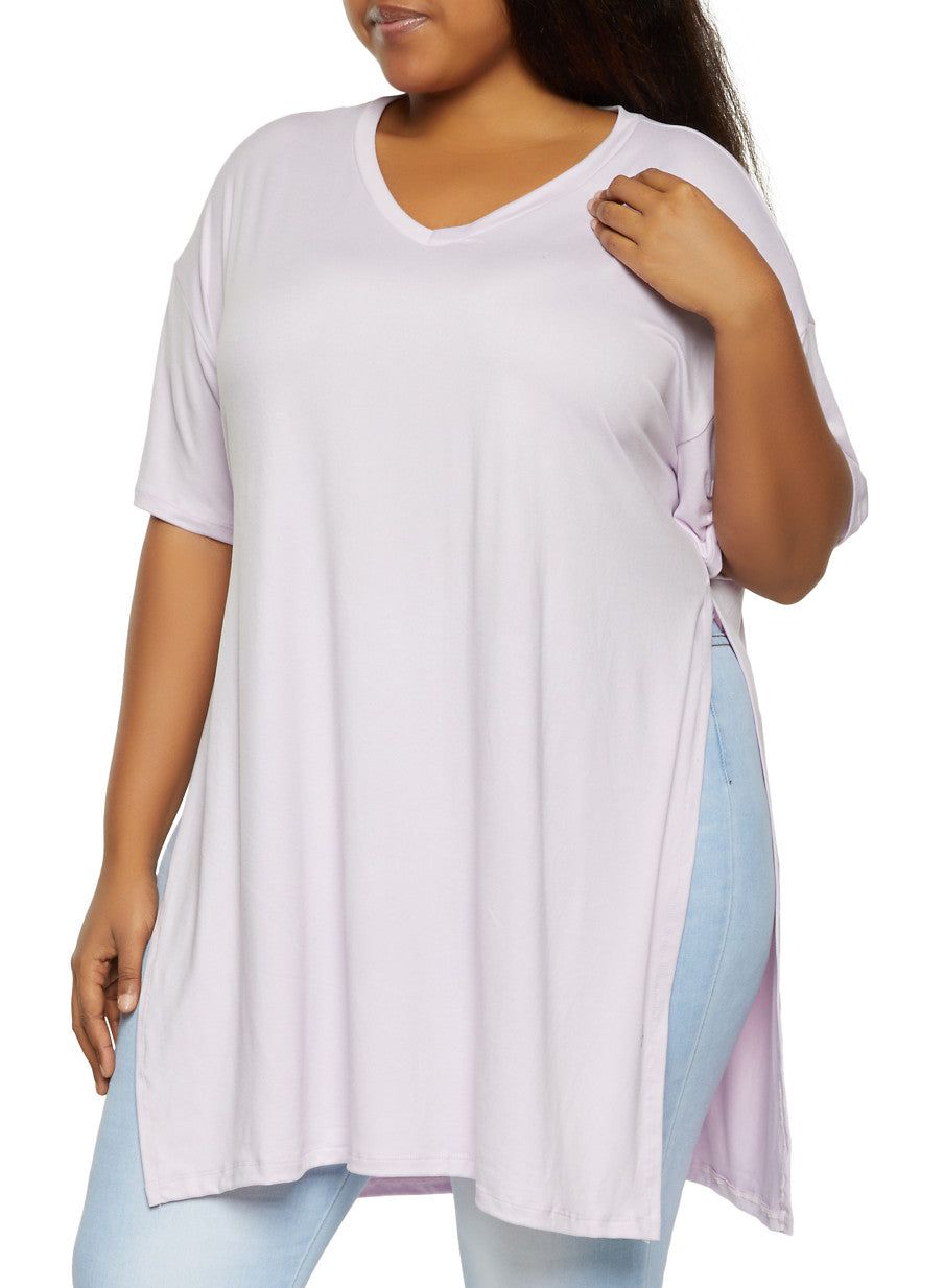 Plus Size Side Slit V Neck Tee sold by Rainbow