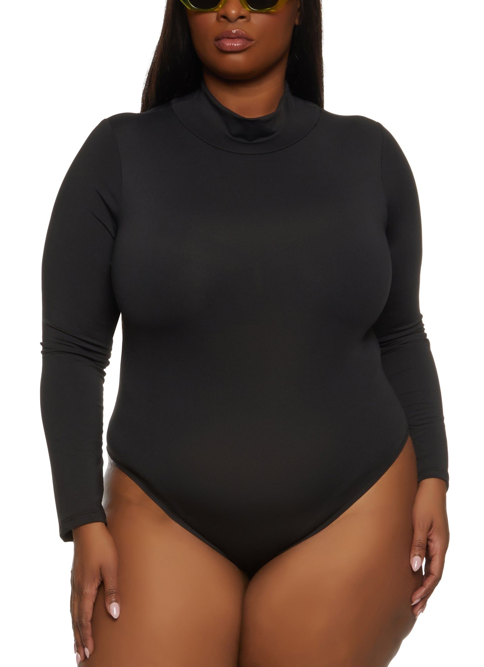 Plus Size Solid Mock Neck Long Sleeve Bodysuit sold by Rainbow