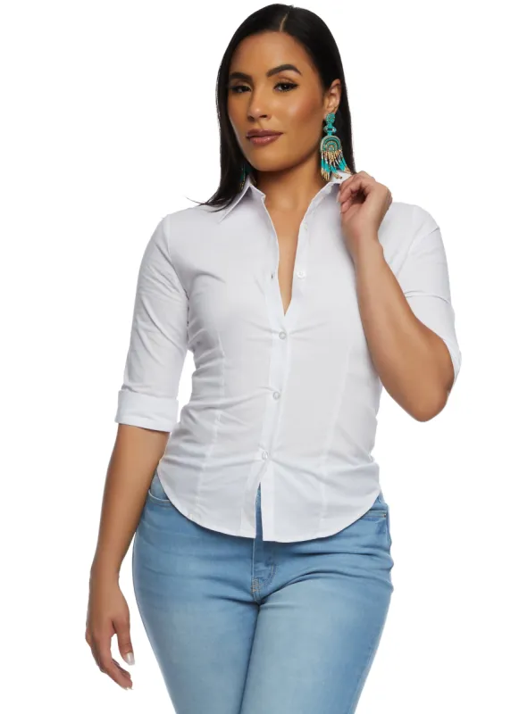 Basic Button Front Quarter Sleeve Shirt sold by Rainbow