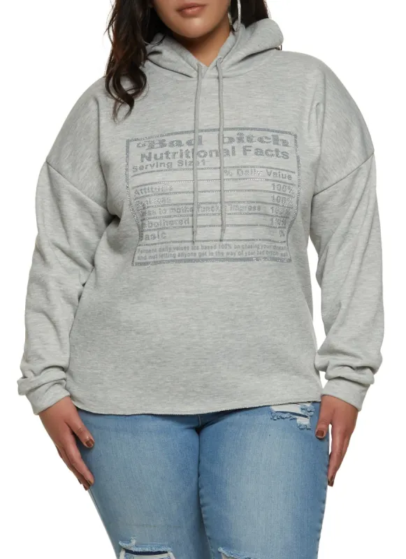 Plus Size Rhinestone Nutritional Facts Hoodie sold by Rainbow