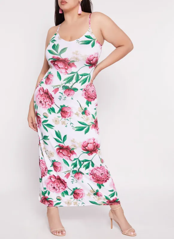 Plus Size Floral Print Sleeveless Maxi Dress sold by Rainbow