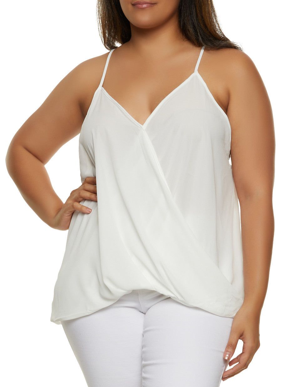 Plus Size Solid Faux Wrap Cami sold by Rainbow