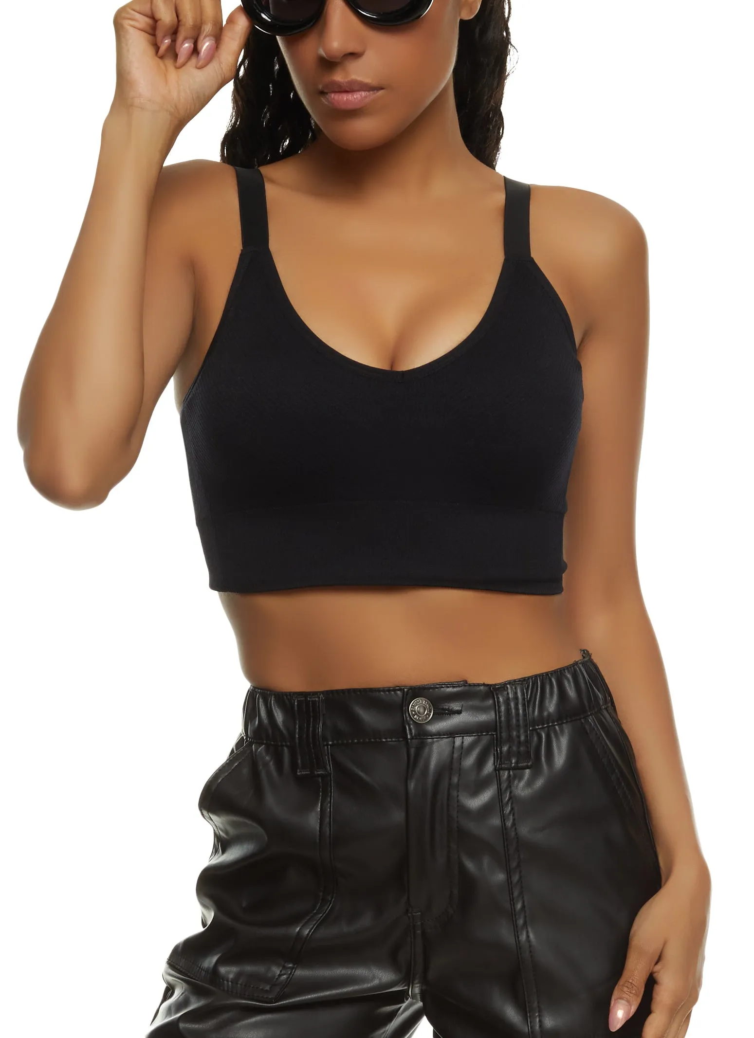 Seamless Solid Ribbed Knit Cropped Cami sold by Rainbow