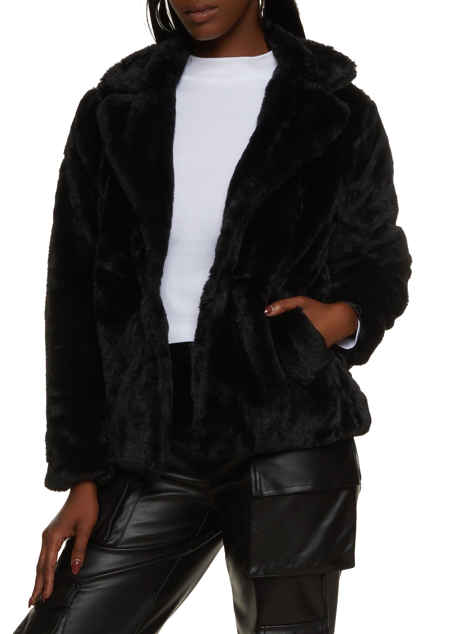 Snap Button Front Faux Fur Jacket sold by Rainbow