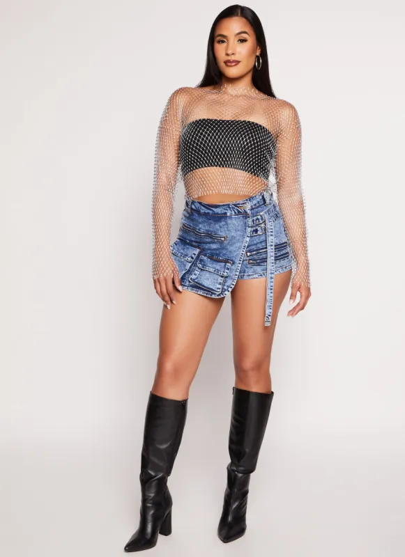 Daisy Strappy Cargo Pocket Denim Skort sold by Rainbow