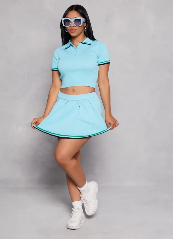 Daisy Knit Varsity Stripe Detail Pleated Skort made by Rainbow